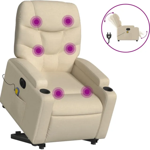 vidaXL Sta-op-massagestoel - elektrisch - verstelbaar - stof - crèmekleurig