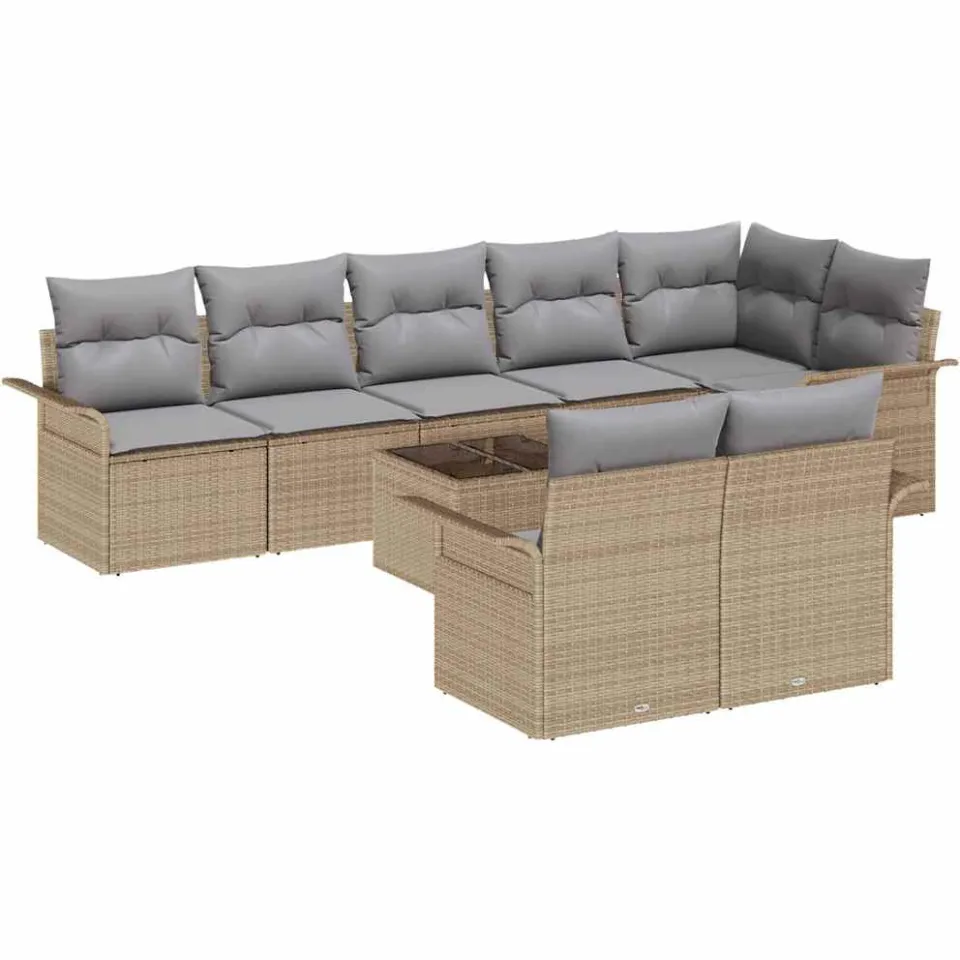 vidaXL Tuin Sofa Set 9 st Beige poly rattan, foto 4