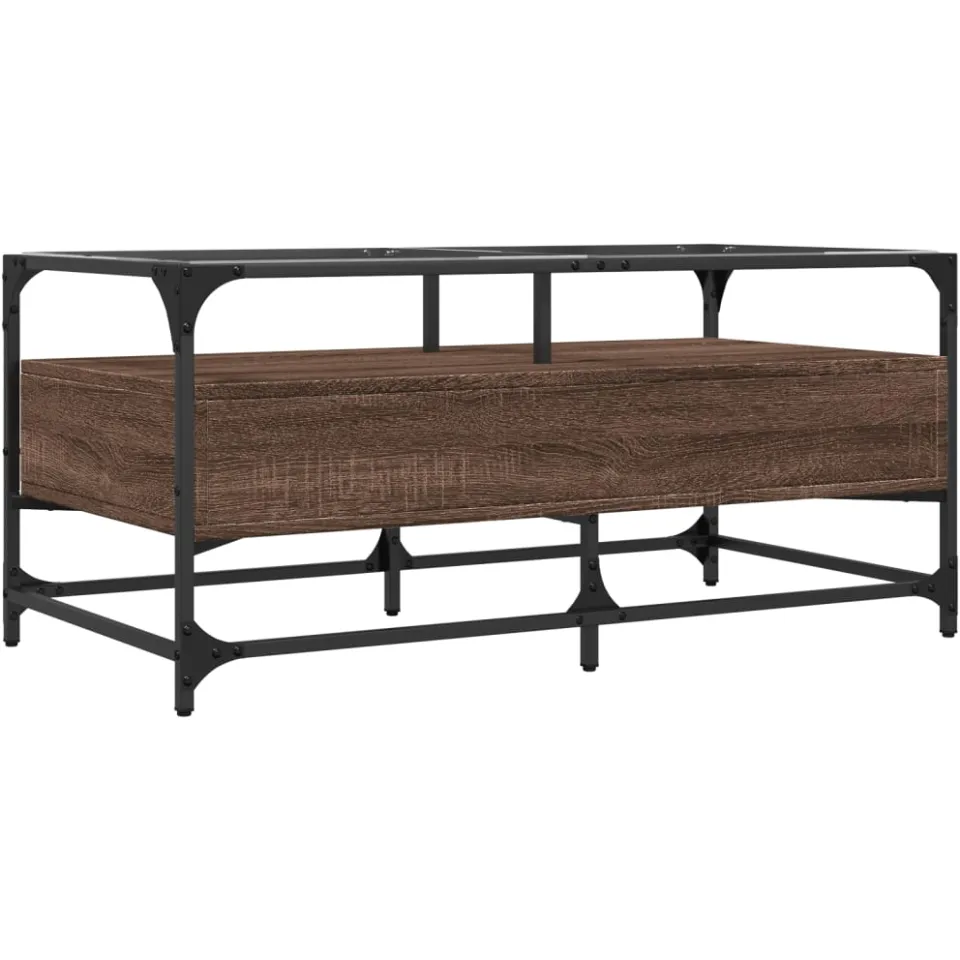 vidaXL Salontafel met glazen blad 98,5x50x45 cm sonoma eiken staal, foto 4