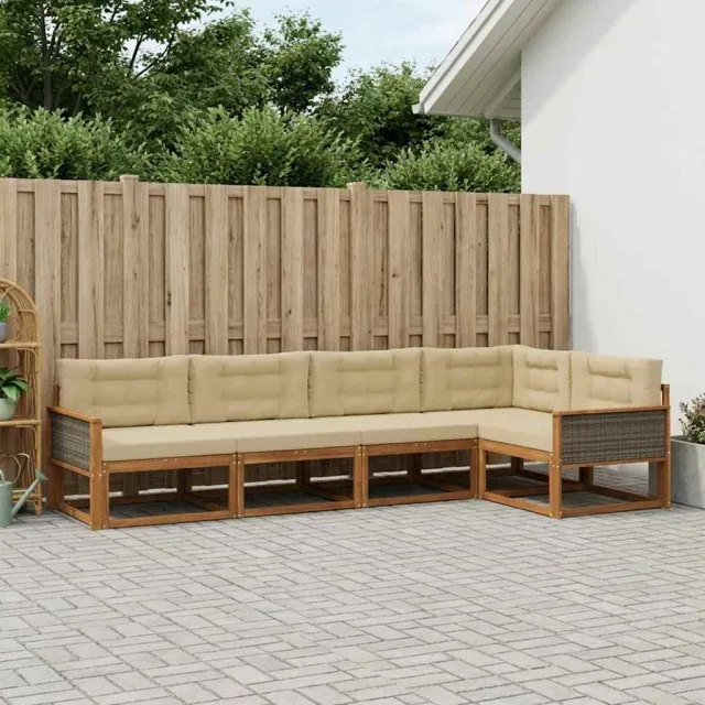 vidaXL Buiten bankenset 5 st 5-zits Natuurlijk en Beige