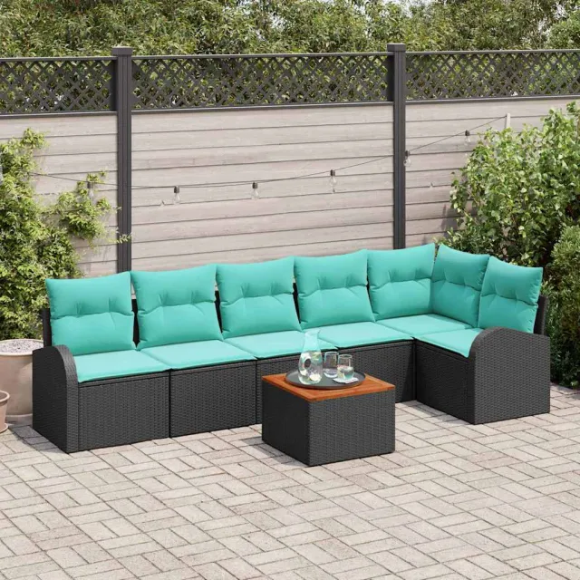 vidaXL Tuinbankenset 7 st Zwart en Turquoise poly rattan, foto 2