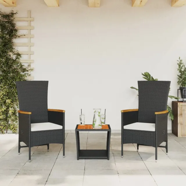 vidaXL 3-delige Tuinset met kussens poly rattan zwart, foto 2
