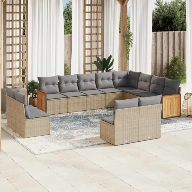 vidaXL 12-delige Loungeset met kussens poly rattan beige, foto 2