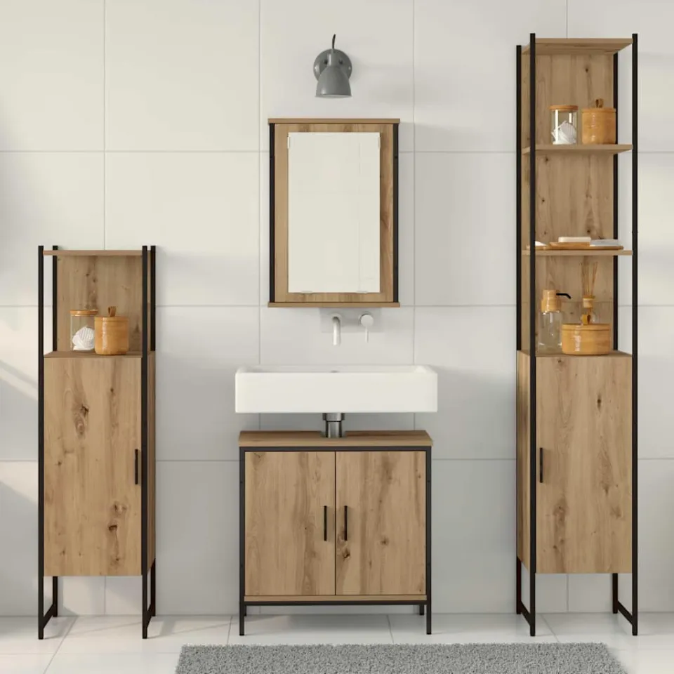 vidaXL Badkamermeubelset 4 st Bruin 33 x 33 x 185,5 cm Bewerkt hout, foto 3