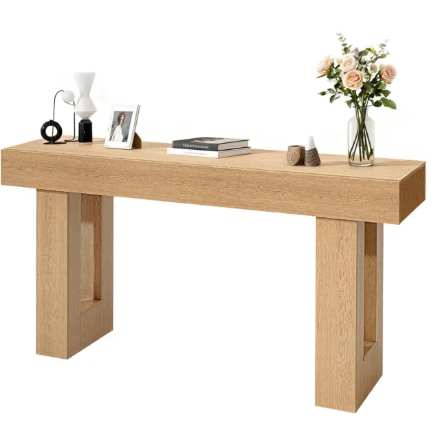 Vevor Consoletafel/Salontafel (160x35x85CM / LxBxH), Smalle Rechthoekige Bijzettafel van Spaanplaat voor Hal, Slaapkamer, Woonkamer, Entree, Haltafel, Bijzettafel, Naturel Hout Natuurlijk hout