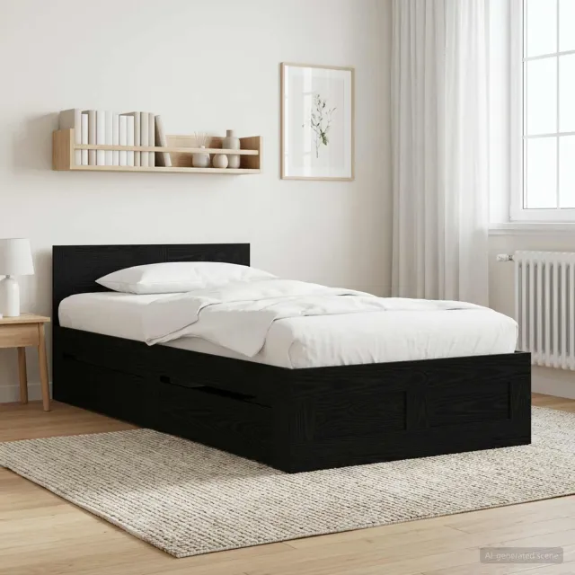 vidaXL Bedframe met lade met hoofdeinde 2 st Zwart eiken Bewerkt hout