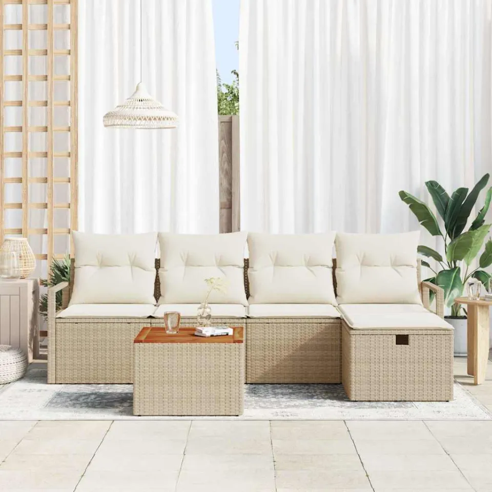 vidaXL Tuinbankenset 6 st Beige Poly riet, foto 3