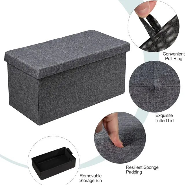 Suredeal Poef - Kruk - Opbergruimte Opklapbare Bank - Beklede zitting Zitkist - 80x40,5x40,5 cm - Grijs