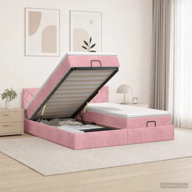 vidaXL Ottoman bed met matras met hoofdeinde 2 st Roze Fluweel