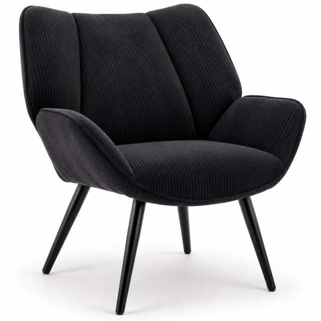 Luxevo Fauteuil – Scandinavische Accent Stoel met Hoge Rugleuning – Ribfluweel - Zwart