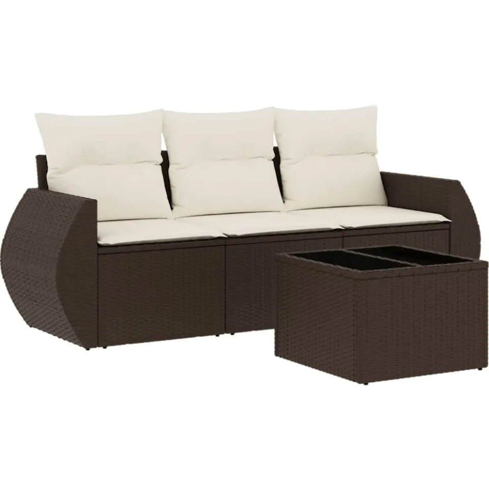 vidaXL 4-delige Loungeset met kussens poly rattan bruin, foto 3