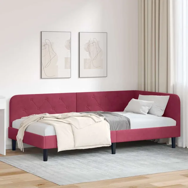 vidaXL Hoekbedframe Wijnrood 90 x 190 cm fluweel