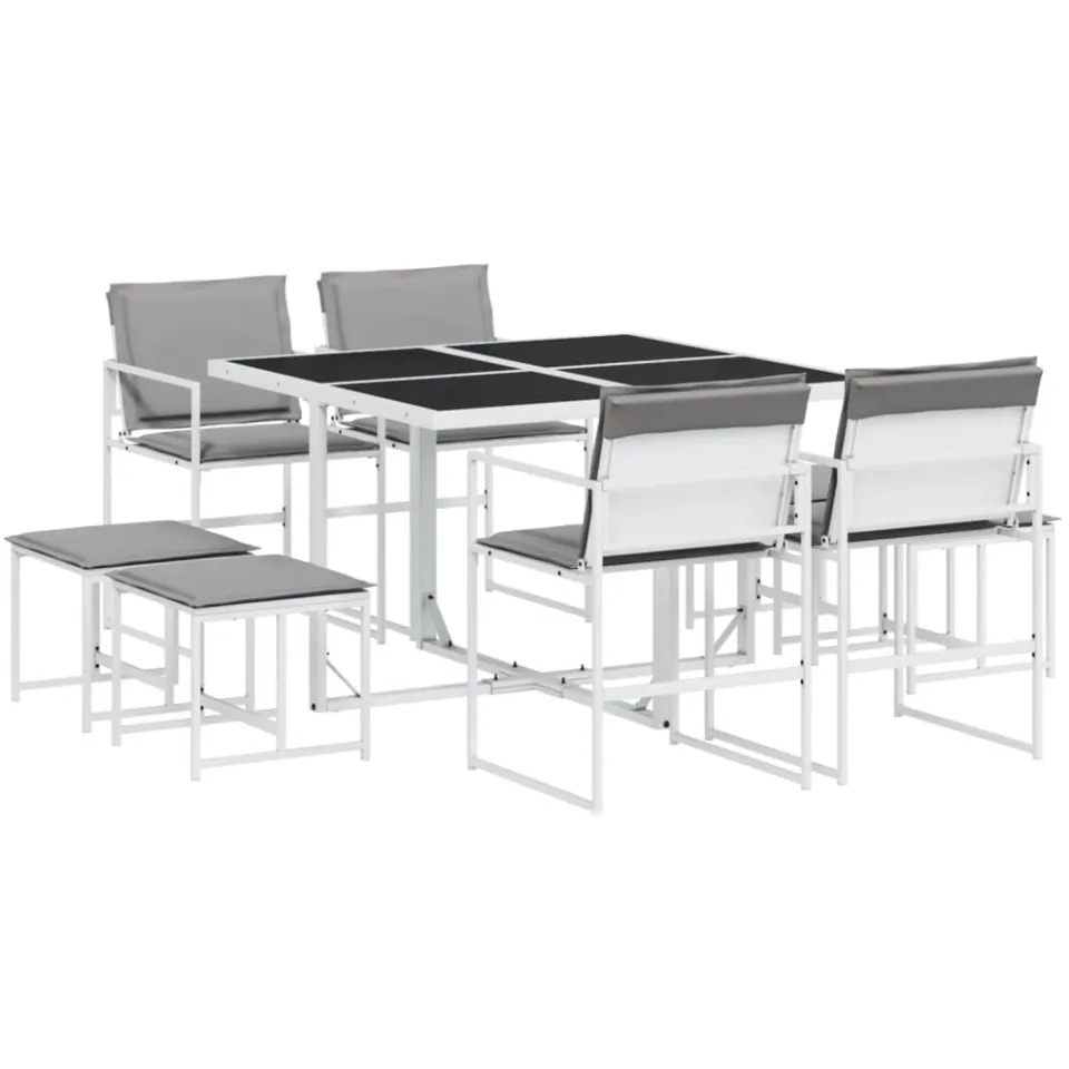vidaXL 9-delige Tuinset met kussens textileen wit