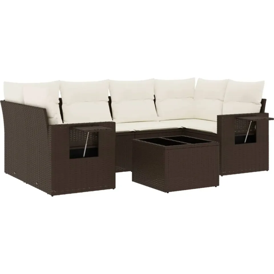 vidaXL 7-delige Loungeset met kussens poly rattan bruin, foto 3