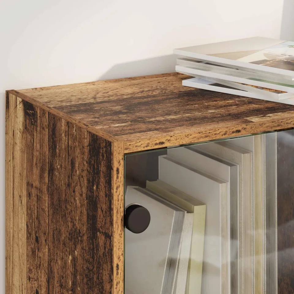 vidaXL Highboard 2 st Oud Hout 68 x 37 x 142 cm Bewerkt hout bruin, foto 4