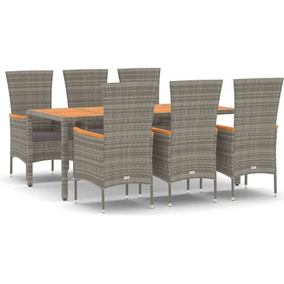 vidaXL 7-delige Tuinset met kussens poly rattan grijs