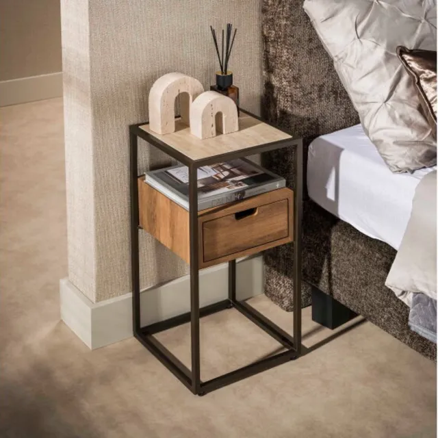 Meubelplaats Tavello XS - Nachtkastje - 1 lade - Keramiek travertinlook - 30 cm breed - Japandi - 30x30x60 cm Beige