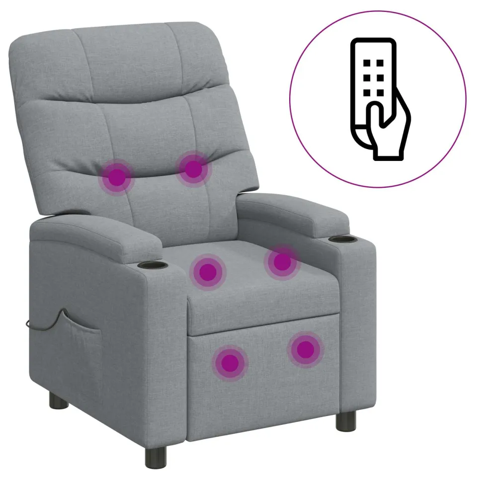 vidaXL Massage-relaxstoel Lichtgrijs 75 x 93 x 102 cm Stof, foto 3