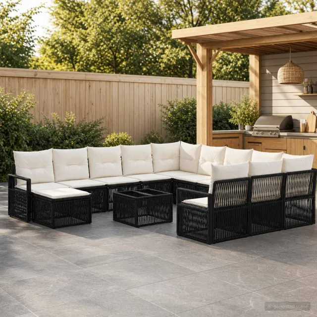 vidaXL Tuinbankenset 13 st Zwart poly rattan, foto 2