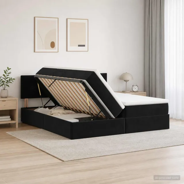 vidaXL Opslag bed met hoofdeinde 2 st Zwart