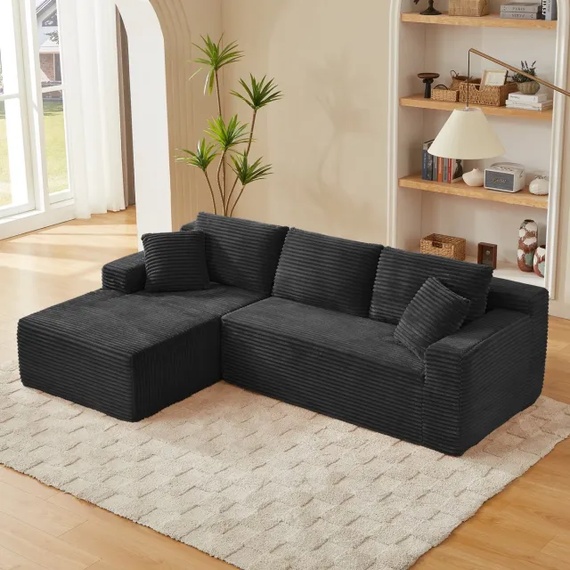 MIVRAY Hoekbank 3-Zits - Modulair En Flexibel Met Chaise Longue - Voor Woonkamer Of Appartement - Schuim Veren Zwart