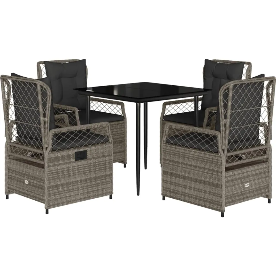 vidaXL 5-delige Tuinset met kussens poly rattan grijs, foto 3