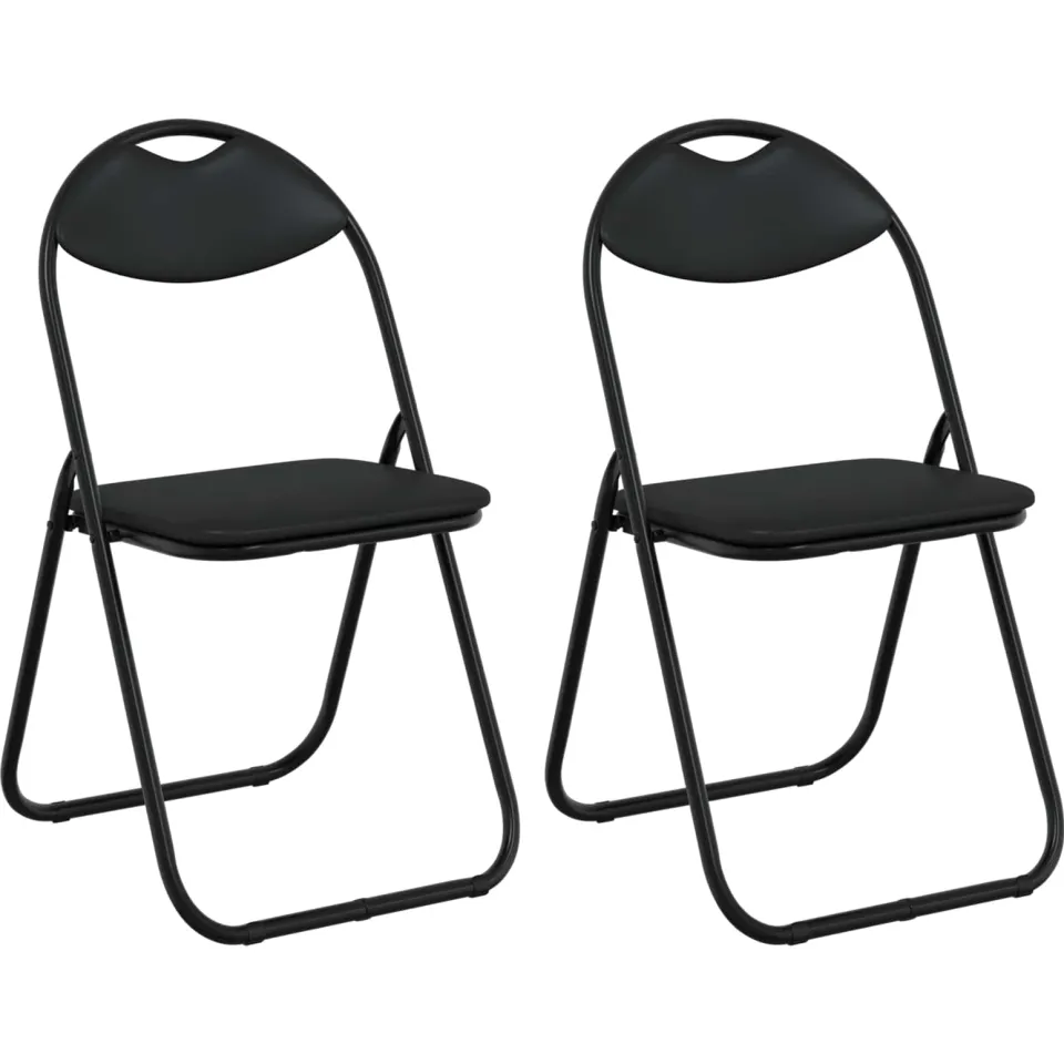 vidaXL Inklapbare stoel 2 st Nep Leer Zwart 48 x 43,5 x 81 cm