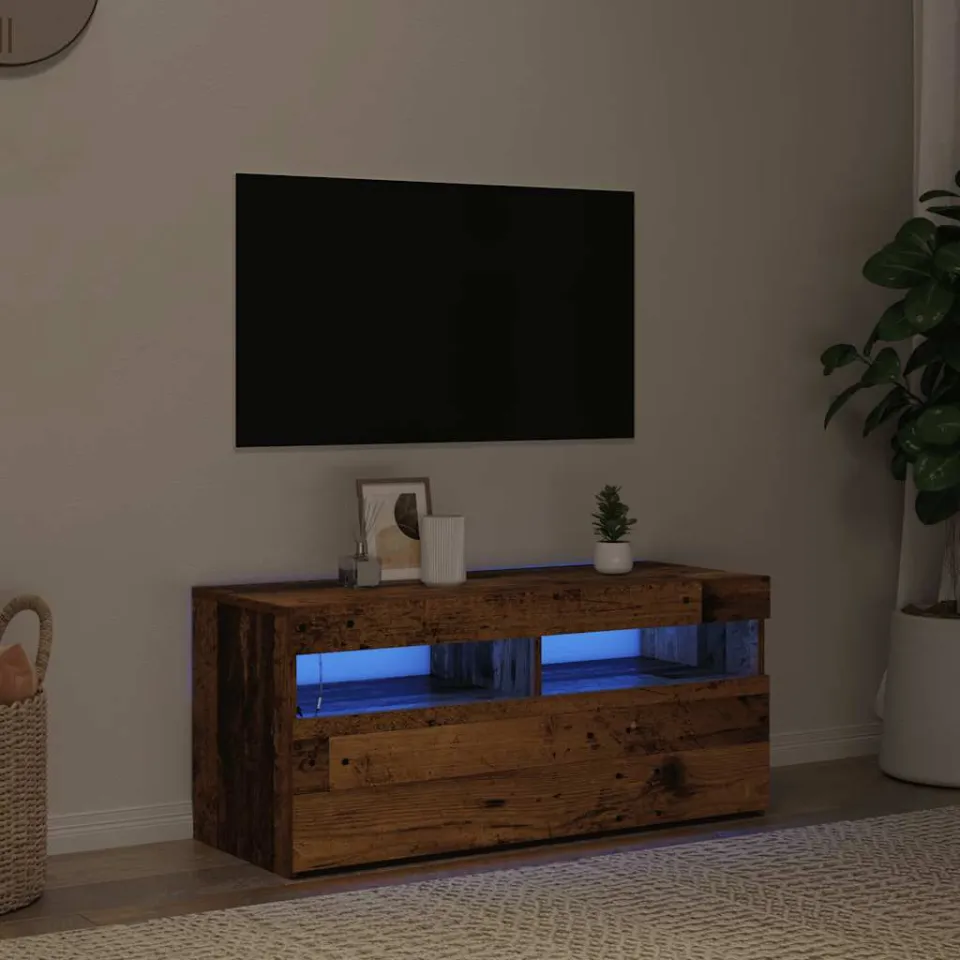 vidaXL Tv-meubel met LED 90x35x40 cm bewerkt hout oud hout bruin, foto 3