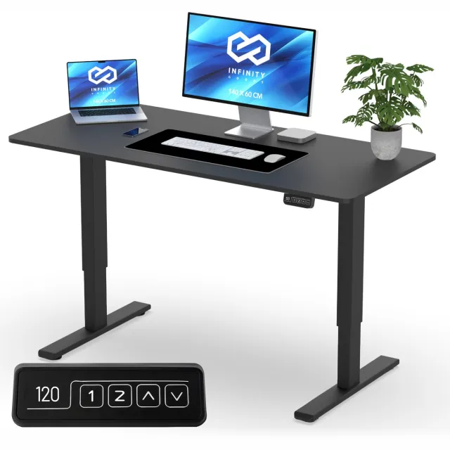 Infinity Goods Zit Sta Bureau - Elektrisch Verstelbaar In Hoogte - 140 x 60 CM - Geheugenfunctie - Zwart