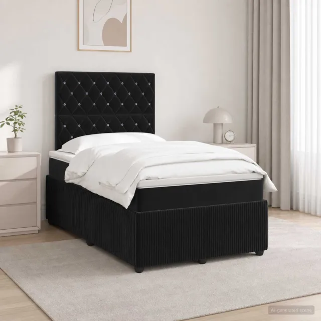 vidaXL LED Boxspring Bed met Matras Zwart 120 x 190 cm Fluweel