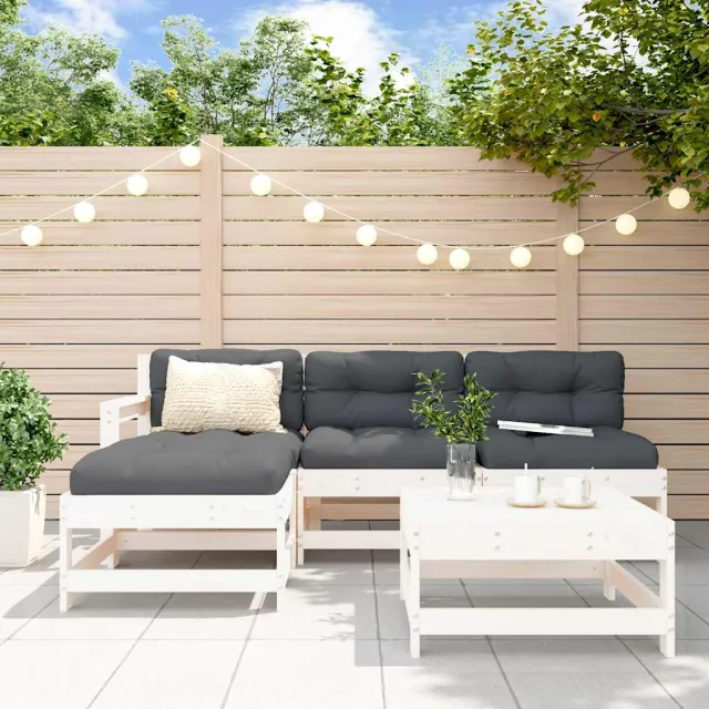 vidaXL 5-delige Loungeset met kussens massief hout wit, foto 2