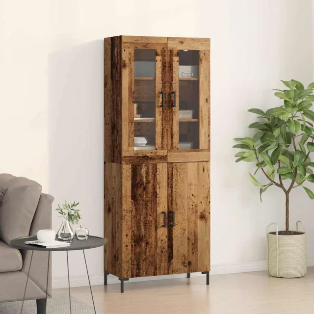 vidaXL Hoge kast 2 st Oud hout 69,5 x 34 x 180 cm Bewerkt hout Bruin