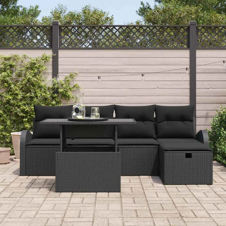 vidaXL Tuin Sofa Set 6 st poly rattan Zwart