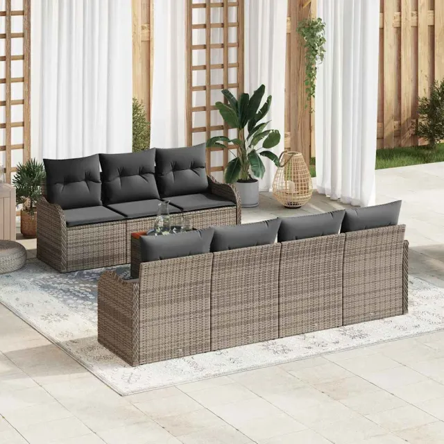 vidaXL Tuinbankenset 8 st Grijs poly rattan, foto 2