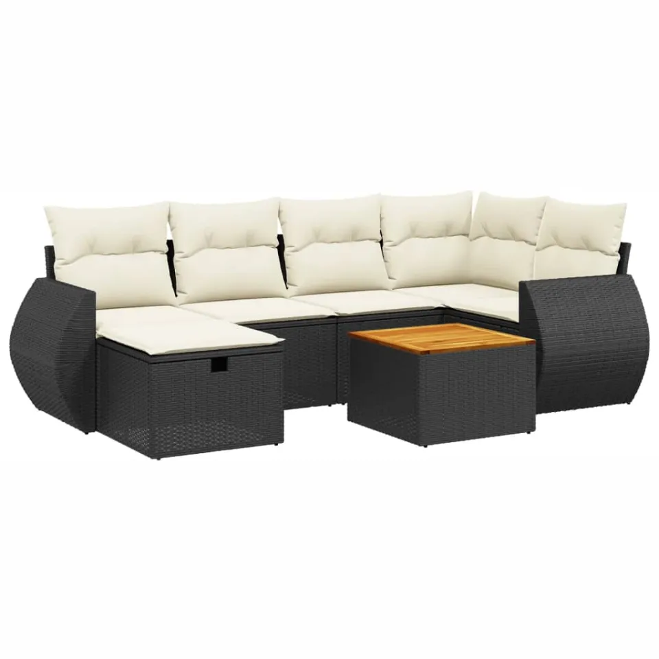 vidaXL 7-delige Loungeset met kussens poly rattan zwart, foto 3