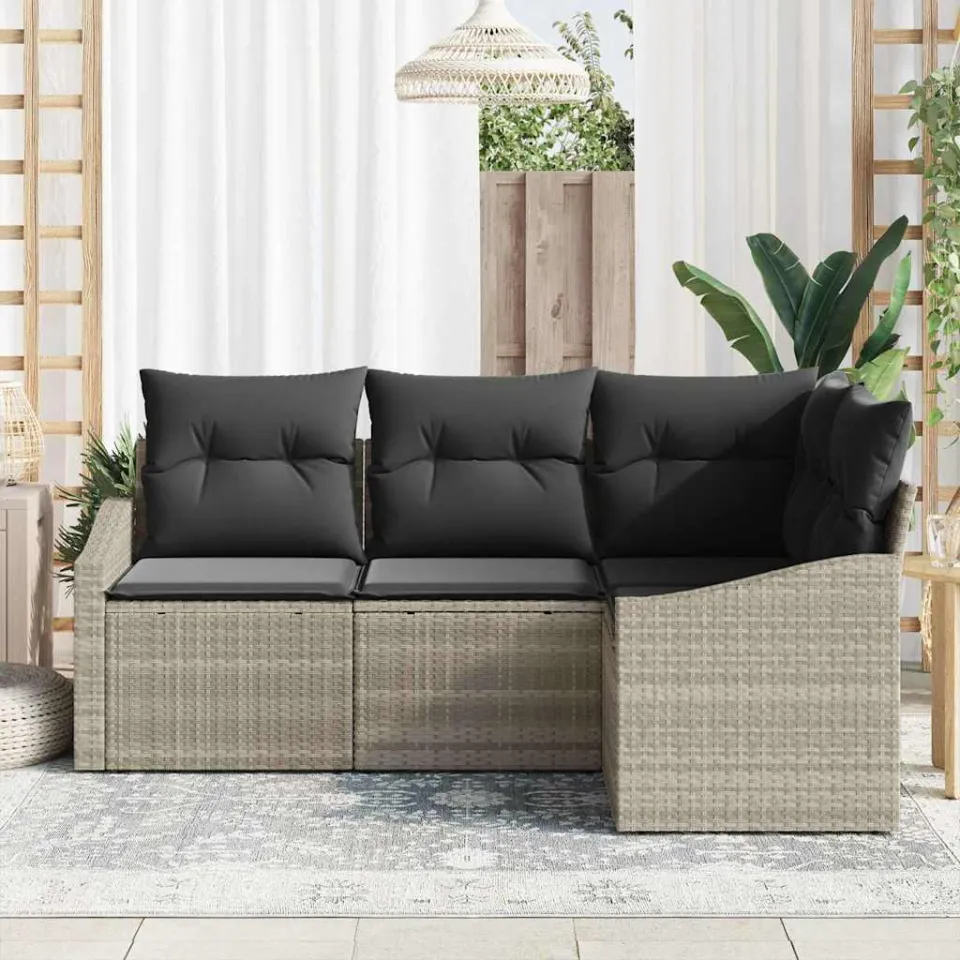 vidaXL Tuinbankenset 4 st Lichtgrijs poly rattan, foto 3
