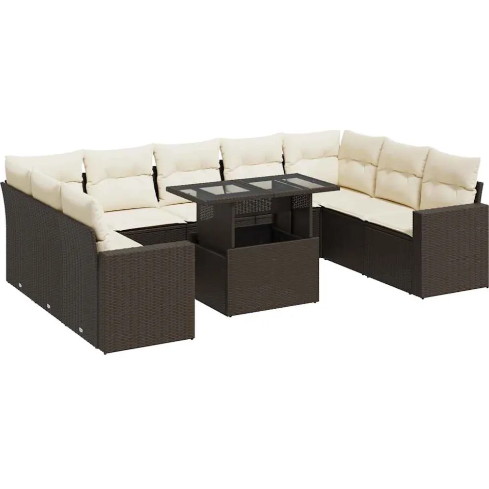 vidaXL 10-delige Loungeset met kussens poly rattan bruin, foto 3