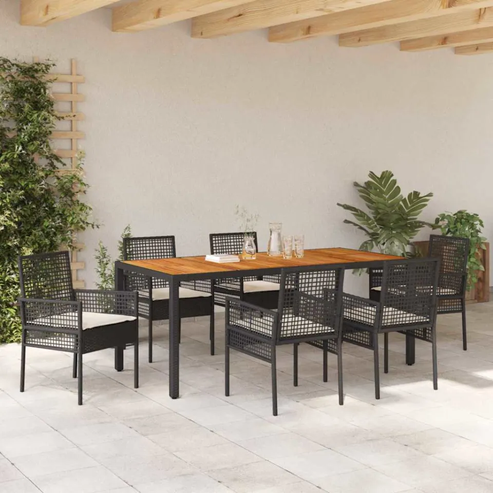 vidaXL Tuin eettafelset 7 st Zwart poly rattan, foto 3
