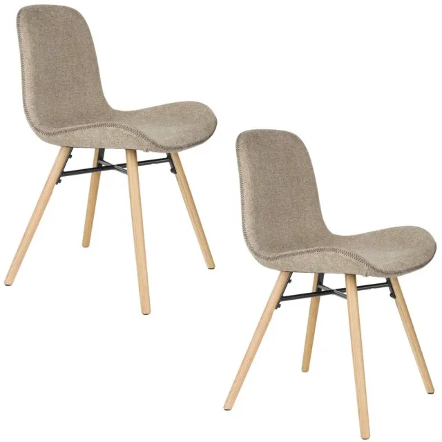 White Label Living Eetkamerstoel Lester bruin - Set 2 - gestoffeerde zitting - metalen poten Poten naturel en zitting bruin