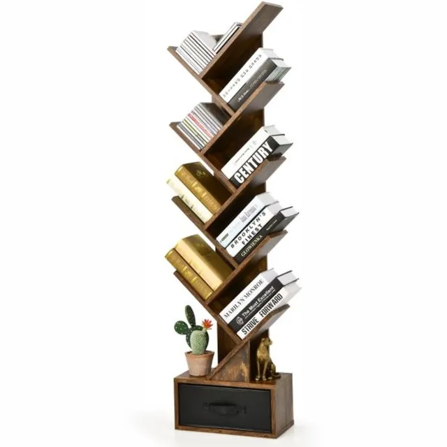 Zenzee Boekenkast - Boekenplank - 8 Schappen - Met Lade - Industrieel - 38 x 22 x 150 cm