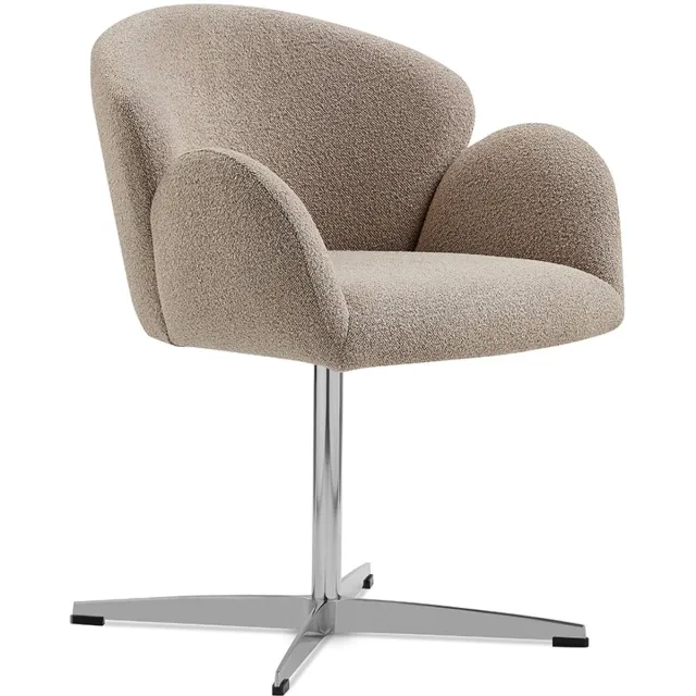 KOMHTOM BLACKCOLORS Moby Premium draaibare eetkamerstoel - Holle zitting en hoge armleuningen, structuur in glanzend roestvrij staal, hoogte 48 cm, mokka-kleurige stof Bruin