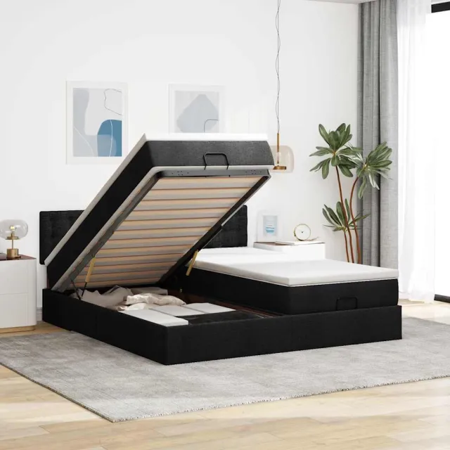vidaXL Ottoman bed met matrassen 160x200cm stof zwart