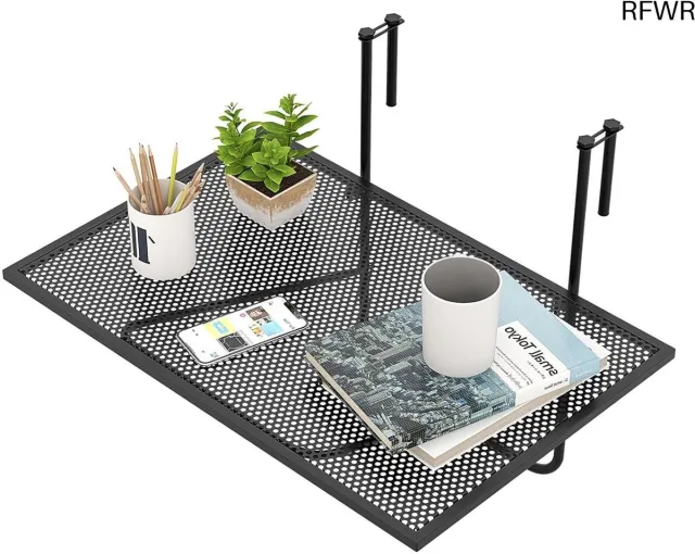 RFWR Inklapbare Balkontafel voor Leuningen - Ruimtebesparende Hangtafel voor Balkon en Terras 60,5 x 50,5 cm zwart