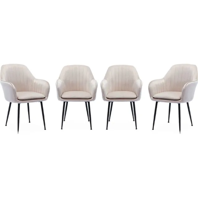 sweeek Set van 4 velours fauteuils met matzwarte metalen poten, shella, l 57 x d 59 x h 84,5 Gebroken wit