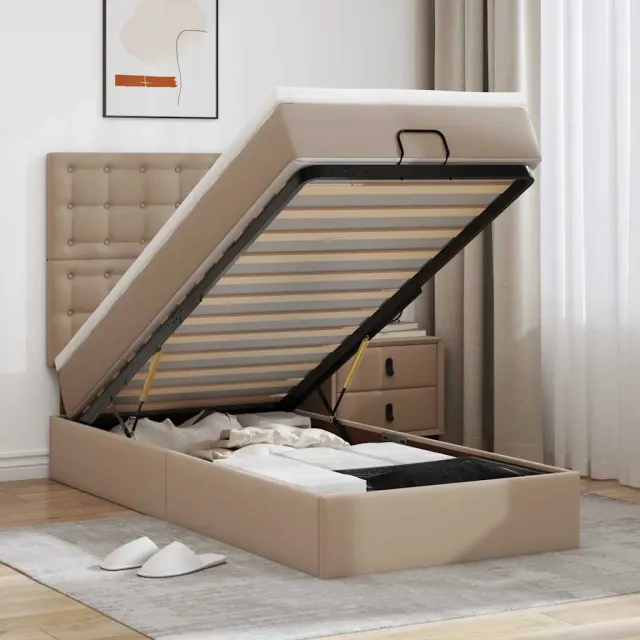 vidaXL Ottomaanse bed met matras 90x190cm kunstleer cappuccinokleurig Bruin