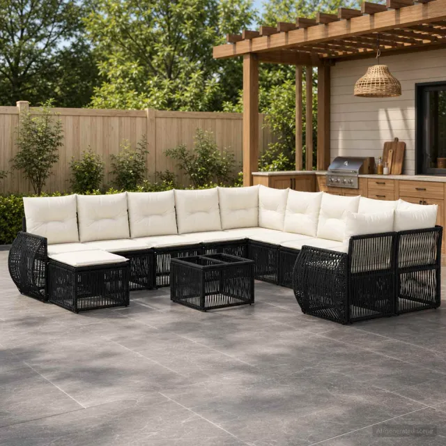 vidaXL Tuinbankenset 12 st Zwart poly rattan, foto 2