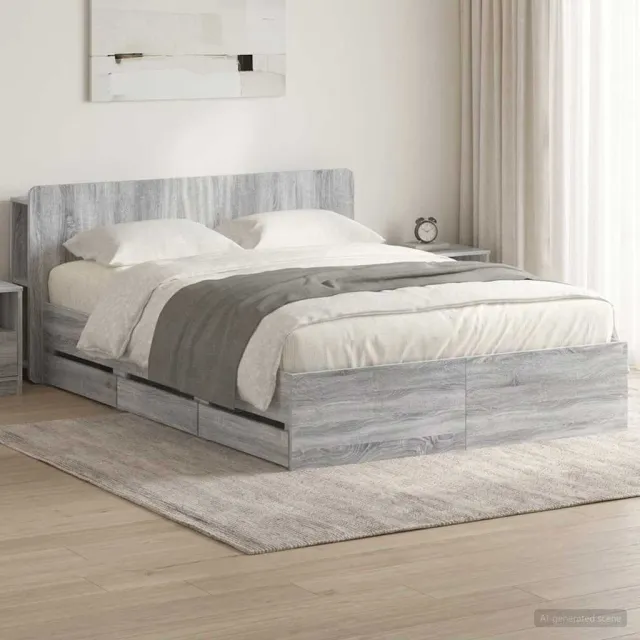 vidaXL Bedframe met opbergruimte en hoofdbord met lade Grijs Sonoma