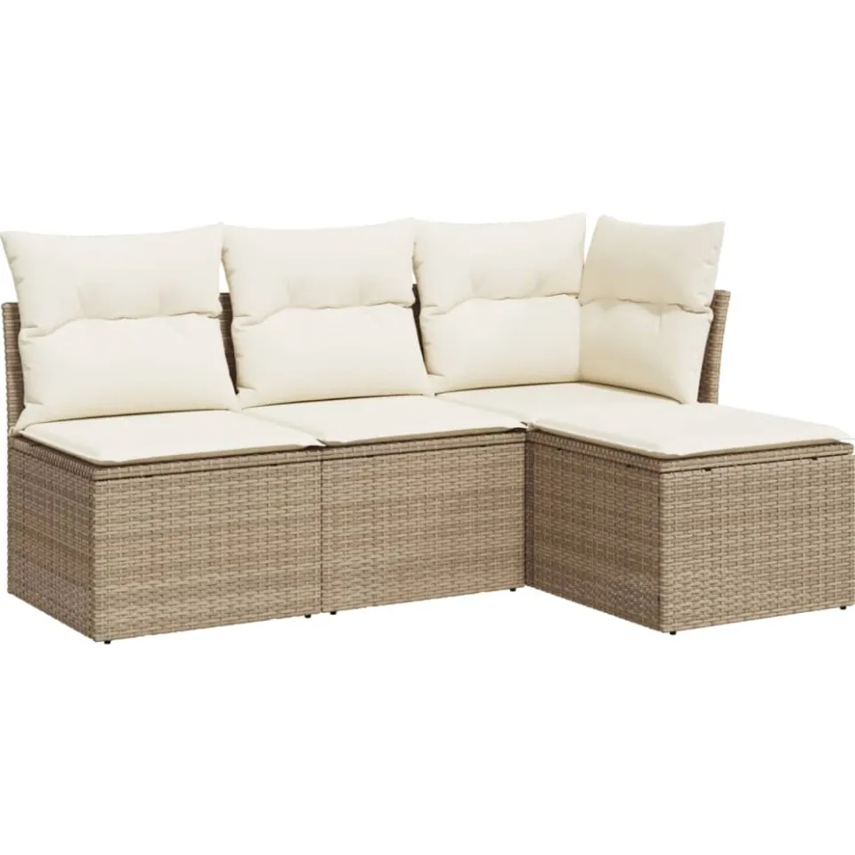 vidaXL 4-delige Loungeset met kussens poly rattan beige, foto 3