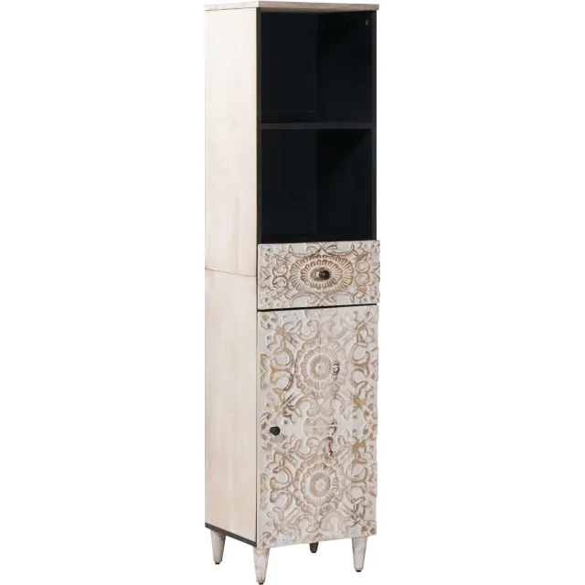 vidaXL Badkamerkast met lade Wit 38 x 33,5 x 160 cm Massief Mango Hout