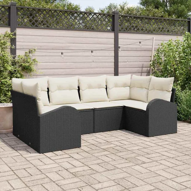 vidaXL Tuinbankenset 6 st Zwart en Wit poly rattan